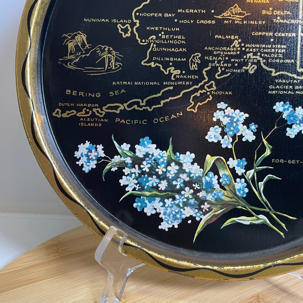 Vintage State of Alaska Souvenir Tray Black Metal Travel Last Frontier State - Picture 5 of 6
